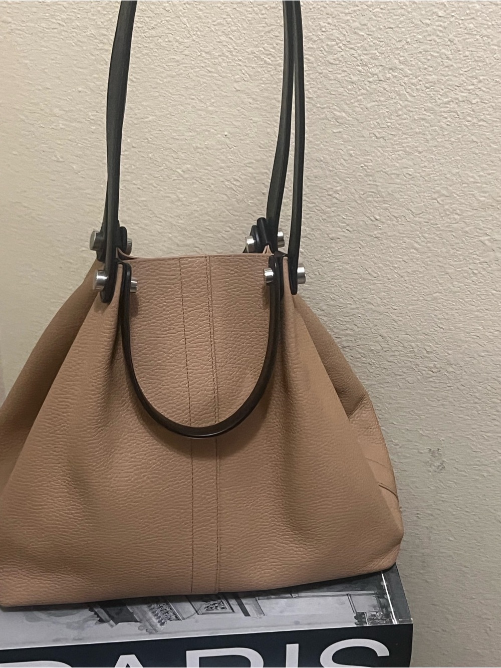 All Saints Beige Tan Leather Tote with Black Handles - Picture 5 of 13